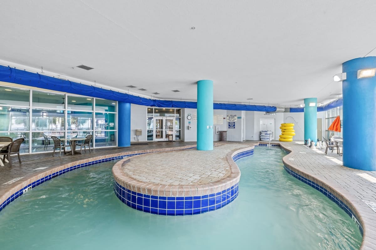 The indoor pool and lazy river at Bay View Resort