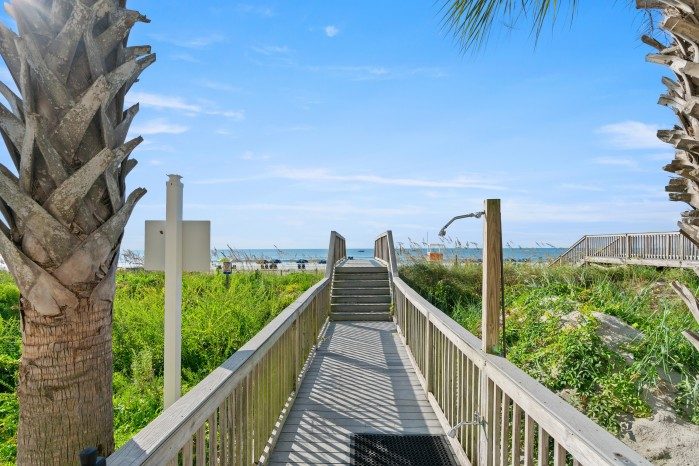 The boardwalk over the dunes to the beach at Crescent Shores