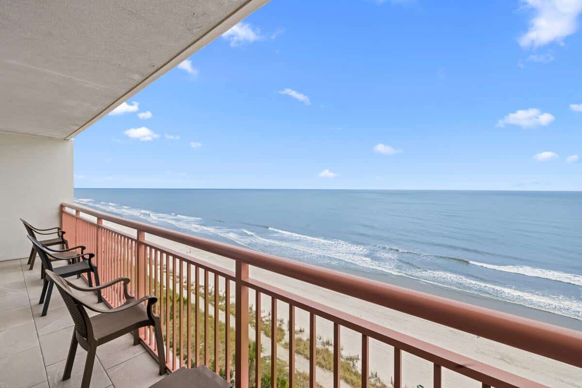 The beach and the ocean from a condo balcony at Paradise Resort
